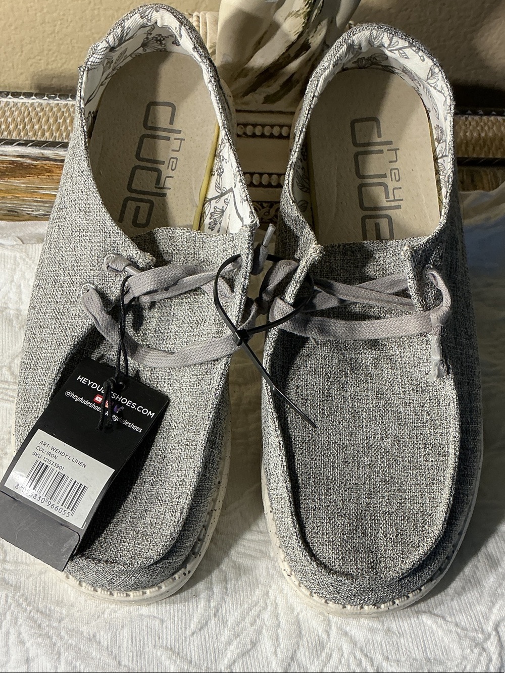 Hey Dude Gray Textured Linen-Style Slip-On Shoes